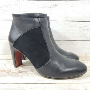 Chie Mihara black leather and suede heeled ankle boots
